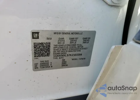 2019 GMC Acadia Denali z USA, uszkodzony, nr VIN 1GKKNXLS7KZ103354